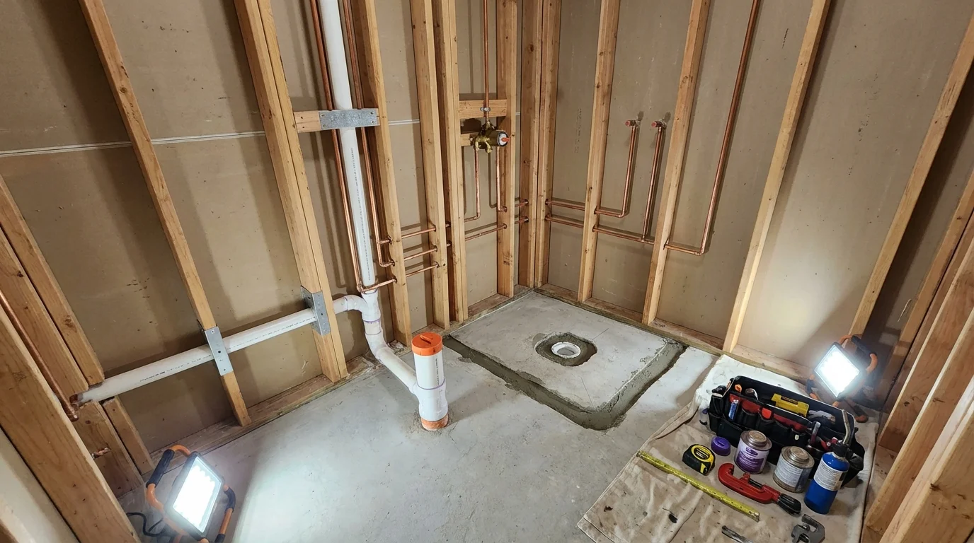 Bathroom rough-in plumbing during remodel by Johns Plumbing LLC in San Pedro