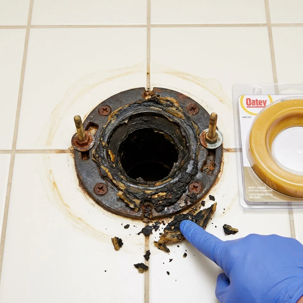 Failed wax ring showing water seepage at the base of a toilet in a San Pedro, CA home
