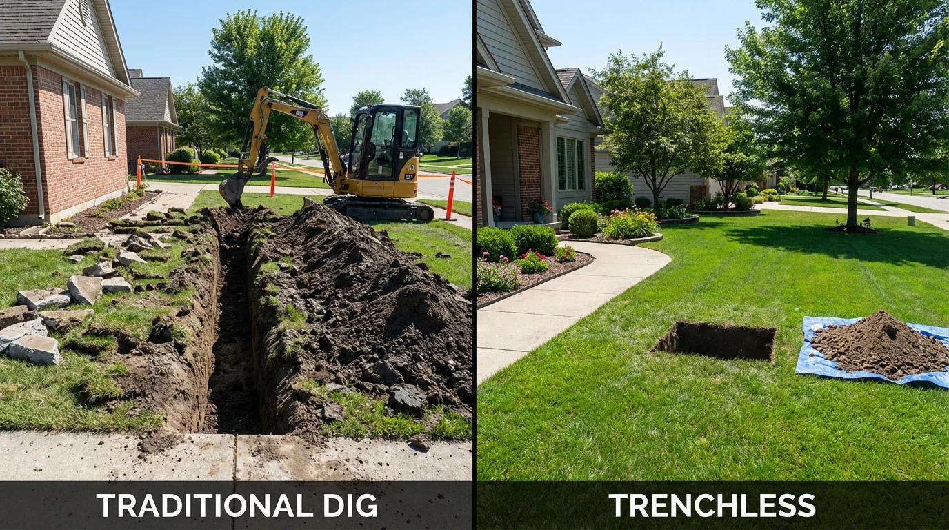 Trenchless sewer repair with minimal yard damage versus traditional excavation in San Pedro, CA